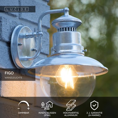 Lucide FIGO - Wandleuchte Innen/Außen - Ø 21,5 cm - 1xE27 - IP44 - Zink